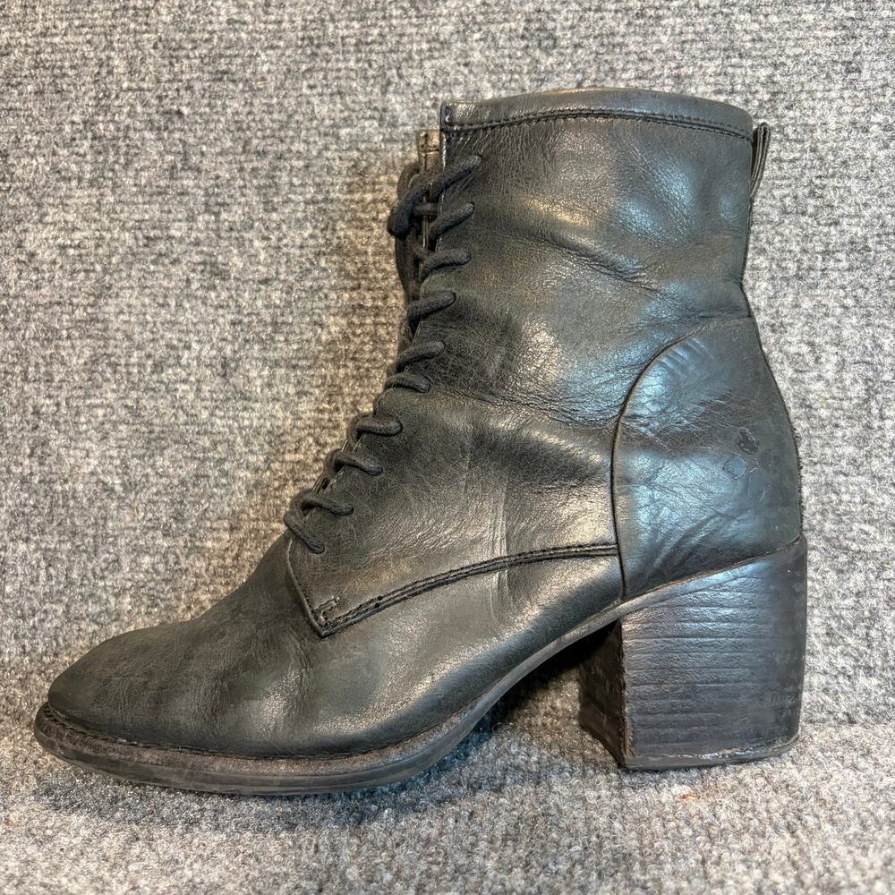 Patricia Nash Sicily Black Leather Lace Up Block Heel Ankle Booties Boots Size 8